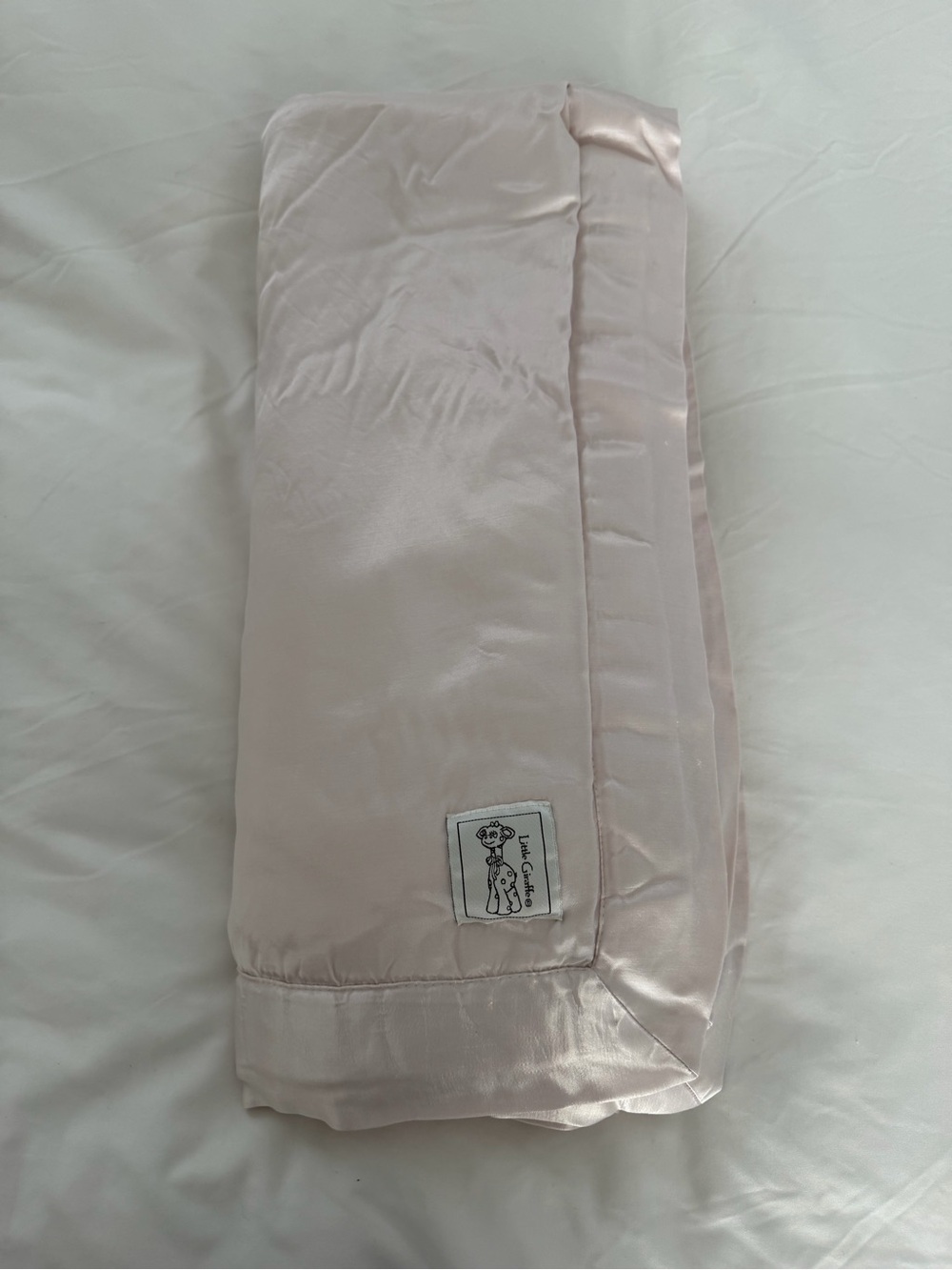 Vintage Little Giraffe Pink Satin Plush Baby Blanket 36x36 Made USA